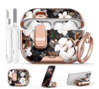 Polislime for AirPod Pro 3 Case 2025, with Safty Lock & Phone Stand for Floral AirPod Pro 3 Generation Case Cover for Women Girly, iPod Pro 3 Cases with Keychain & Cleaner Kit - Black Gold Flower