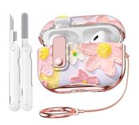 Polislime for AirPods Pro 2 Case Cover with Lock, TPU Floral Cute Protective Case for Apple AirPod Pro 2nd/1st Generation Cases Women Girly, with Keychain & Cleaner Kit - Pink Oil Painting Flower