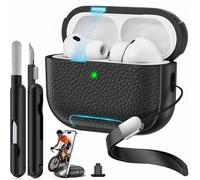 Polislime for AirPods Pro 3 Case 2025 with Magnetic Lid Lock & Phone Stand, TPU Lava Texture for AirPods Pro 3 Generation Case Cover with Wrist Strap & Cleaner, iPod Pro 3 Case for Men Women,Black