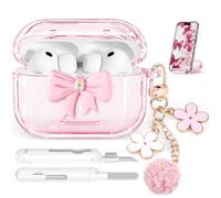Polislime for AirPods Pro 3 Case 2025, with Safety Lock & Phone Stand for AirPods Pro 3 Generation Case Cover for Women Girly,Clear Pink Bow Butterfly iPods Pro 3 Case with Keychain, Pink