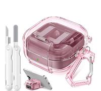 Polislime for Samsung Galaxy Buds 4 Pro Case/Galaxy Buds 4 Case Clear with Lock Clip and Phone Stand Function,Comes with a Clear Hook and a Cleaning Pen (Clear Pink)