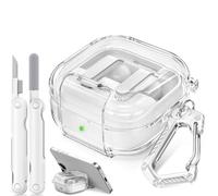 Polislime for Samsung Galaxy Buds 4 Pro Case/Galaxy Buds 4 Case Clear with Lock Clip and Phone Stand Function,Comes with a Clear Hook and a Cleaning Pen (Clears)