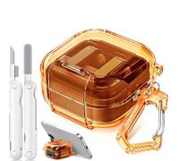 Polislime for Samsung Galaxy Buds 4 Pro Case/Galaxy Buds 4 Case Clear with Lock Clip and Phone Stand Function,Comes with a Clear Hook and a Cleaning Pen (Orange)