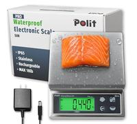 Polit Sun Rechargeable Digital Food Scale 13.2lb/6000g|0.02oz/0.5g Precision Waterproof Kitchen Scale with LCD Display|Stainless Steel Top|IP65 Rated|Grams & Ounces|for Seafood, Baking & Restaurants