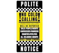 Polite No Cold Calling Door Sticker for Front Door (4.5×9 cm) - Waterproof, Weatherproof & UV Protected Vinyl Notice Sign | Self-Adhesive Anti-Soliciting Label - No Sales, Canvassing or Religious Call