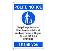 Polite Notice Help Keep This Area Litter Free - safety sign - High tack self-adhesive sticker (300mm x 200mm) Viewing Distance within 7m.
