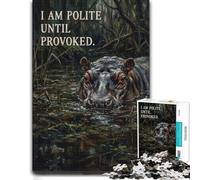 Polite Until Provoked Hippo Poster Jigsaw Puzzle for Adults, 300 Pieces | Jigsaw Puzzle Gift: visual matching for a more organised build at home.