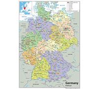 Political Map of Germany - Size A1-59.4 x 84.1 cm - Vinyl | Detailed Laminated Wall Map, Ideal For Home, Office Or Classroom Display.