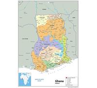 Political Map of Ghana - Size A2-59.4 x 42cm - Paper Laminated