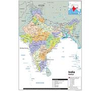 Political Map of India - Size A2-59.4 x 42cm - Paper Laminated | Detailed Laminated Wall Map, Ideal For Home, Office Or Classroom Display.