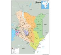 Political Map of Kenya - Size A1-59.4 x 84.1cm - Paper Laminated