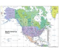 Political Map of North America - Size A1-59.4 x 84.1 cm - Vinyl | Detailed Laminated Wall Map, Ideal For Home, Office Or Classroom Display.