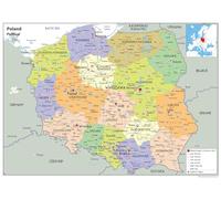 Political Map of Poland - Size A1-59.4 x 84.1cm - Paper Laminated | Detailed Laminated Wall Map, Ideal For Home, Office Or Classroom Display.
