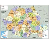 Political Map of Romania - Size A1-59.4 x 84.1cm - Paper Laminated | Detailed Laminated Wall Map, Ideal For Home, Office Or Classroom Display.