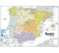 Political Map of Spain - Size A1-59.4 x 84.1cm - Paper Laminated | Detailed Laminated Wall Map, Ideal For Home, Office Or Classroom Display.