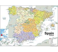 Political Map of Spain - Size A2-59.4 x 42cm - Paper Laminated | Detailed Laminated Wall Map, Ideal For Home, Office Or Classroom Display.