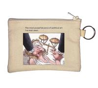 Politics silences Blinded Justice Corruption Key Chain Coin Purse Beige