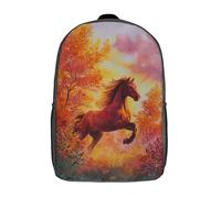 POLIUAWS 3D Printed Backpack Autumn Horse Gallop Children's School Bags Rucksacks High Capacity Travel Kids School Bag Fashion Book Bags Boy Girl Back Pack 17inch