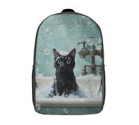 POLIUAWS 3D Printed Backpack Black Cat Bath Time Fun -2 Children's School Bags Book Bags Travel Lightweight Backpack Kids Boys Girls School Bag for Middle School Students 17inch