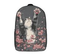 POLIUAWS 3D Printed Backpack Cherry Blossom Kitty Art Print Children's School Bags Rucksacks High Capacity Travel Kids School Bag Fashion Book Bags Boy Girl Back Pack 17inch