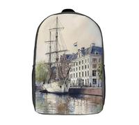 POLIUAWS 3D Printed Backpack Sailing by The Canal Children's School Bags Rucksacks High Capacity Travel Kids School Bag Fashion Book Bags Boy Girl Back Pack 17inch