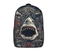 POLIUAWS 3D Printed Backpack Shark Abyss Children's School Bags Book Bags Travel Lightweight Backpack Kids Boys Girls School Bag for Middle School Students 17inch