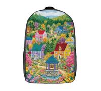 POLIUAWS 3D Printed Backpack Vibrant Village Scene Children's School Bags Rucksacks High Capacity Travel Kids School Bag Fashion Book Bags Boy Girl Back Pack 17inch