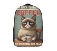 POLIUAWS 3D Printed Backpacks Grumpy Cat's Coffee Time Children Backpacks Kids School Backpack Cute Travel Bags Outdoor Casual Daypack for Boys Elementary And Middle School Students 17inch