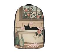 POLIUAWS 3D Printed Black Cat in Bubble Bath School Bag Boys Girls Children's Backpack School Backpack Casual Fashion Backpack for in School Or Travel 17inch