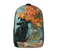 POLIUAWS 3D Printed Cat with Orange Flowers School Backpack With Big Pockets for Kids Children's Backpacks Boy Girl Book Bags Kids School Bag 17inch