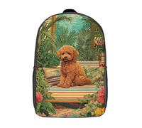 POLIUAWS 3D Printed Charming Poodle in Tropical Oasis School Bags Kids Backpacks Casual Fashion School Bag Backpacks Book Bags for Boys Elementary And Middle School Students 17inch