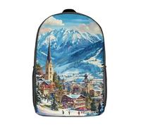 POLIUAWS 3D Printed Children Backpacks Winter Mountain Village Rucksacks Backpacks Fashion Casual Daypack Cute Travel Bags Outdoor Casual Daypack for Boy And Girl 17inch