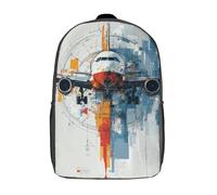 POLIUAWS 3D Printed Children's Backpack Digital Airplane Art School Backpack School Bags High Capacity Travel Book Bags for Boys Elementary And Middle School Students 17inch