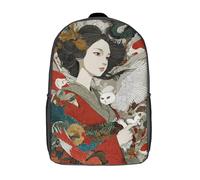 POLIUAWS 3D Printed Children's Backpack Koi And Cat Harmony School Backpack School Bags High Capacity Travel Book Bags for Boys Elementary And Middle School Students 17inch