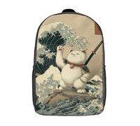 POLIUAWS 3D Printed Children's Backpack Samurai Cat Rising Travel Lightweight School Bag School Backpack Fashion Backpack for Kids School Students 17inch