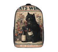 POLIUAWS 3D Printed Children's Backpacks Cats & Wine Book Bags Boy Girl Kids School Bag School Backpack With Big Pockets for Kids School 17inch