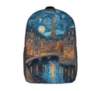 POLIUAWS 3D Printed Children's Backpacks Starry Night in Paris Book Bags Boy Girl Kids School Bag School Backpack With Big Pockets for Kids School 17inch