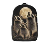 POLIUAWS 3D Printed Children's School Bags Raccoons Under Moonlight Backpack Travel Lightweight Backpack Book Bags Kids Boys Girls School Bag 17inch