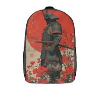 POLIUAWS 3D Printed Children's School Samurai in Crimson Blooms Backpack for Kids High Capacity Travel Book Bags Fashion Rucksacks Kids School Bag Casual Back Pack 17inch