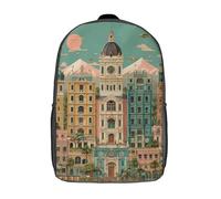 POLIUAWS 3D Printed Colorful Cityscape Illustration Children's School Backpack for Kids High Capacity Travel Rucksacks Fashion Book Bags Kids School Bag Back Pack 17inch