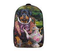 POLIUAWS 3D Printed Cute Travel Bags Regal Rottweiler Tea Time Kids School Backpack Backpacks Outdoor Casual Daypack Fashion Casual Children Backpacks for Girls Women 17inch