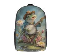POLIUAWS 3D Printed Frog Banjo Serenade School Backpack With Big Pockets for Kids Children's Backpacks Boy Girl Book Bags Kids School Bag 17inch