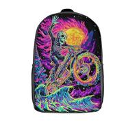 POLIUAWS 3D Printed Ghost Rider Motorcycle Art Print Children's School Backpack for Kids High Capacity Travel Rucksacks Fashion Book Bags Kids School Bag Back Pack 17inch