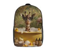 POLIUAWS 3D Printed Giraffe Bath Time-1 Children's School Backpack for Kids High Capacity Travel Rucksacks Fashion Book Bags Kids School Bag Back Pack 17inch