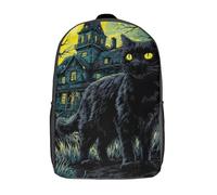 POLIUAWS 3D Printed Haunting Moonlit Mansion with Black Cat School Backpack Book Bags Fashion Kids Backpacks Large Capacity Backpack Children School Bag Travel Rucksacks 17inch