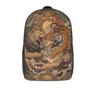 POLIUAWS 3D Printed Lion Vs Tiger Showdown School Backpack With Big Pockets for Kids Children's Backpacks Boy Girl Book Bags Kids School Bag 17inch