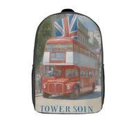 POLIUAWS 3D Printed London's Iconic Bus School Backpack With Big Pockets for Kids Children's Backpacks Boy Girl Book Bags Kids School Bag 17inch