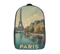 POLIUAWS 3D Printed Paris by The Seine School Backpack With Big Pockets for Kids Children's Backpacks Boy Girl Book Bags Kids School Bag 17inch
