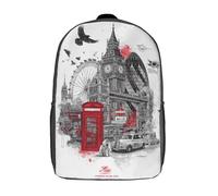 POLIUAWS 3D Printed School Backpack Children's Backpack London Iconography Book Bags High Capacity Travel School Bags for Kids/Students/Adults 17inch
