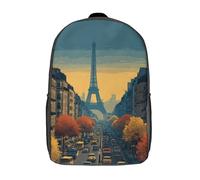 POLIUAWS 3D Printed School Backpack Children's Backpack Paris Streetscape with Eiffel Tower Book Bags High Capacity Travel School Bags for Kids/Students/Adults 17inch